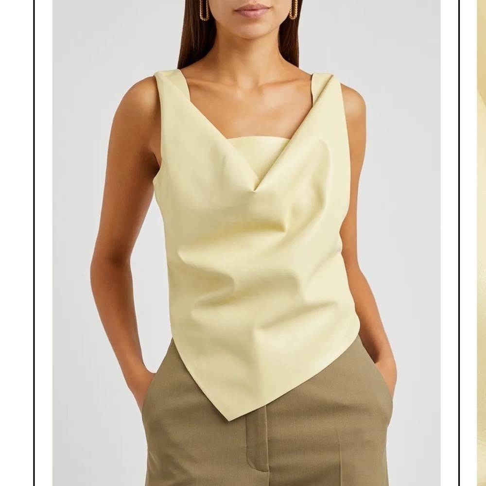 NWT Nanushka Petra Draped Faux Leather Sleeveless Tank Top Creme Cream